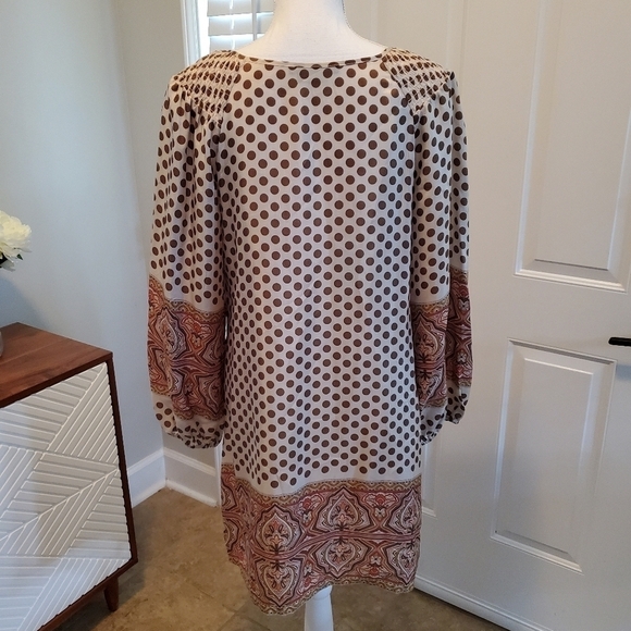 BCBGMAXAZRIA Shift Dress Small 100% Silk Polka dot Long sleeve Lightweight - Picture 2 of 11